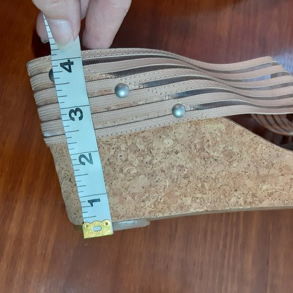 LUCKY BRAND MILLER Beige Criss Cross Strap Cork Wedge Slide Sandals - Picture 8 of 13